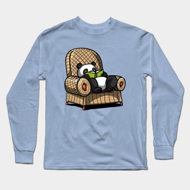 Panda Bear Book Reading Lover Long Sleeve T-Shirt by underheaven